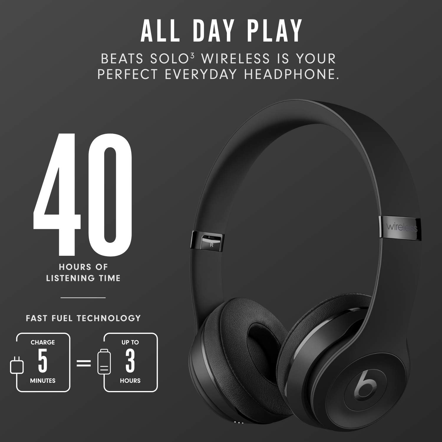 Beats Solo3 Wireless On-Ear Headphones - Apple W1 Headphone Chip, Class 1 Bluetooth, 40 Hours Of Listening Time - Black (Latest Model) image 4 Beats Solo3 Wireless On-Ear Headphones - Apple W1 Headphone Chip, Class 1 Bluetooth, 40 Hours Of Listening Time - Black (Latest Model) image 4
